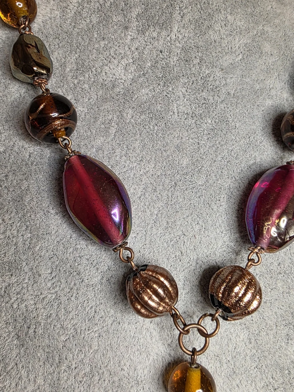 Boho Artisan Glass & Iridescent Tear Drop Y-Necklace
